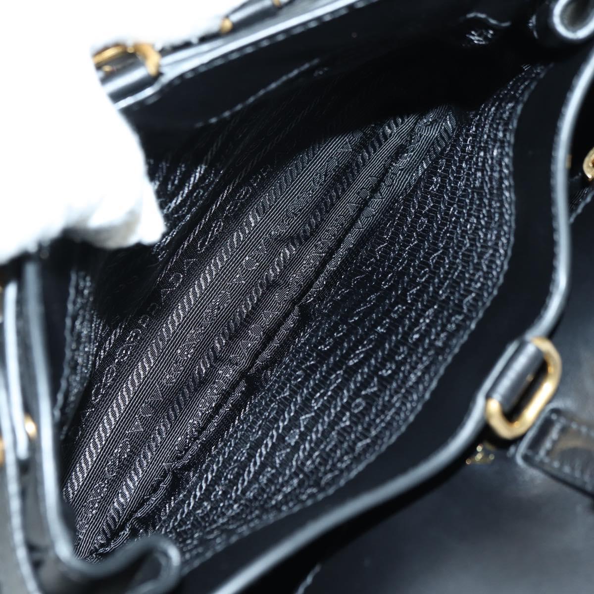PRADA Hand Bag Fur Leather Blue Black Auth am11517SM