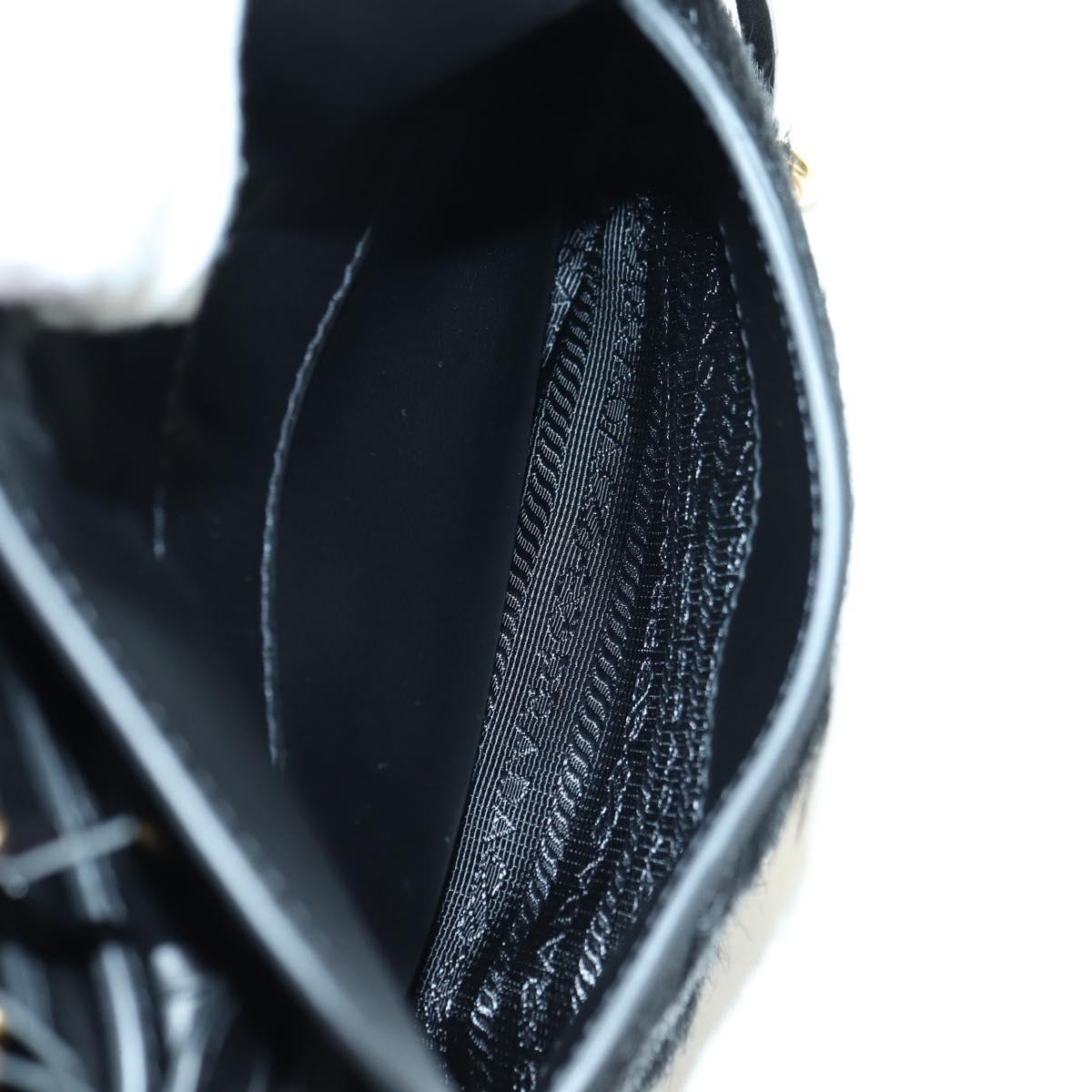 PRADA Hand Bag Fur Leather Blue Black Auth am11517SM