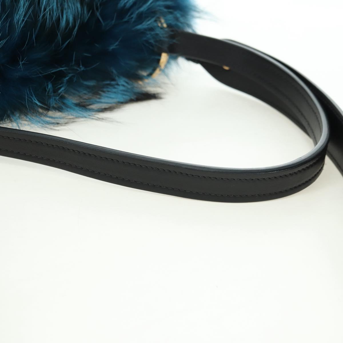 PRADA Hand Bag Fur Leather Blue Black Auth am11517SM