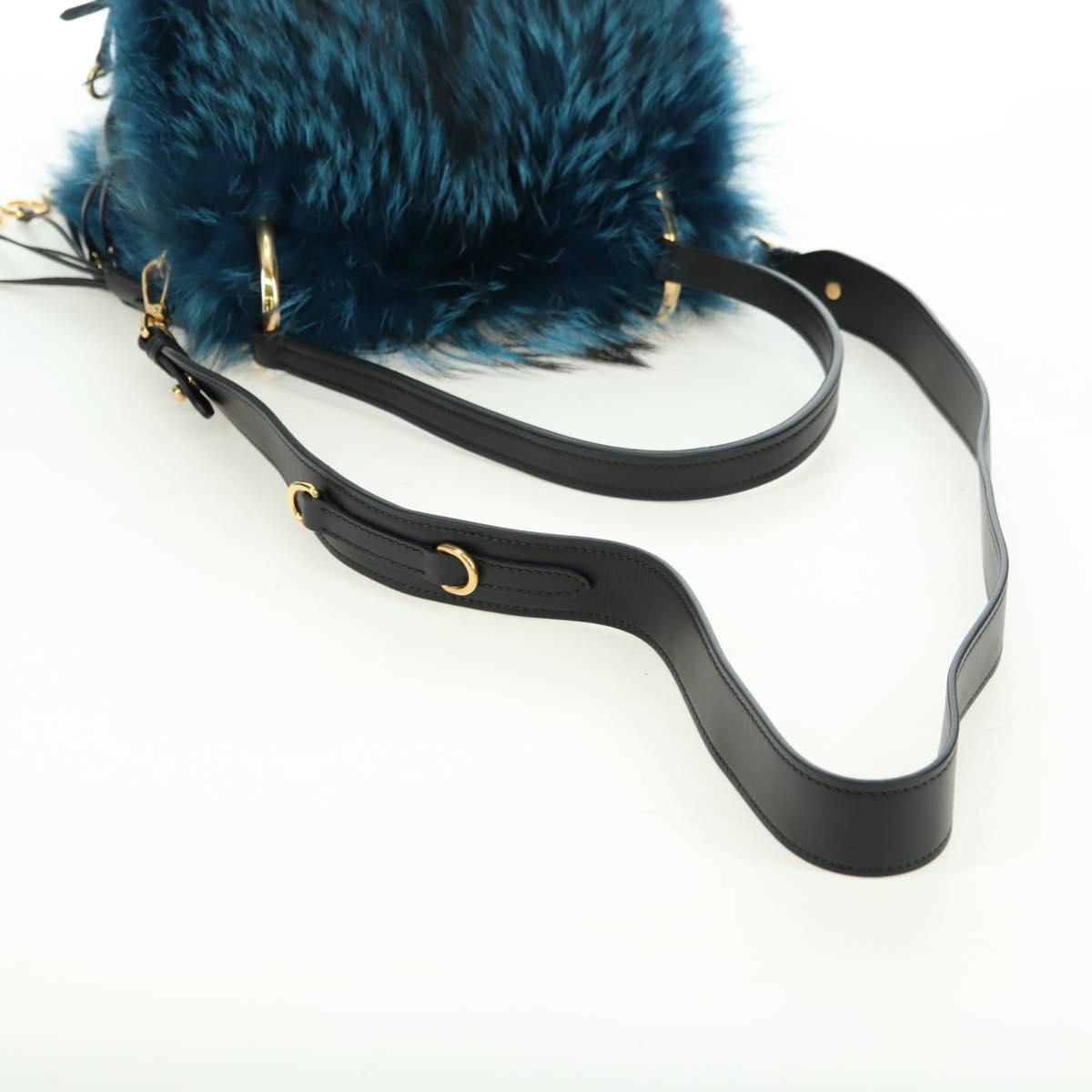 PRADA Hand Bag Fur Leather Blue Black Auth am11517SM