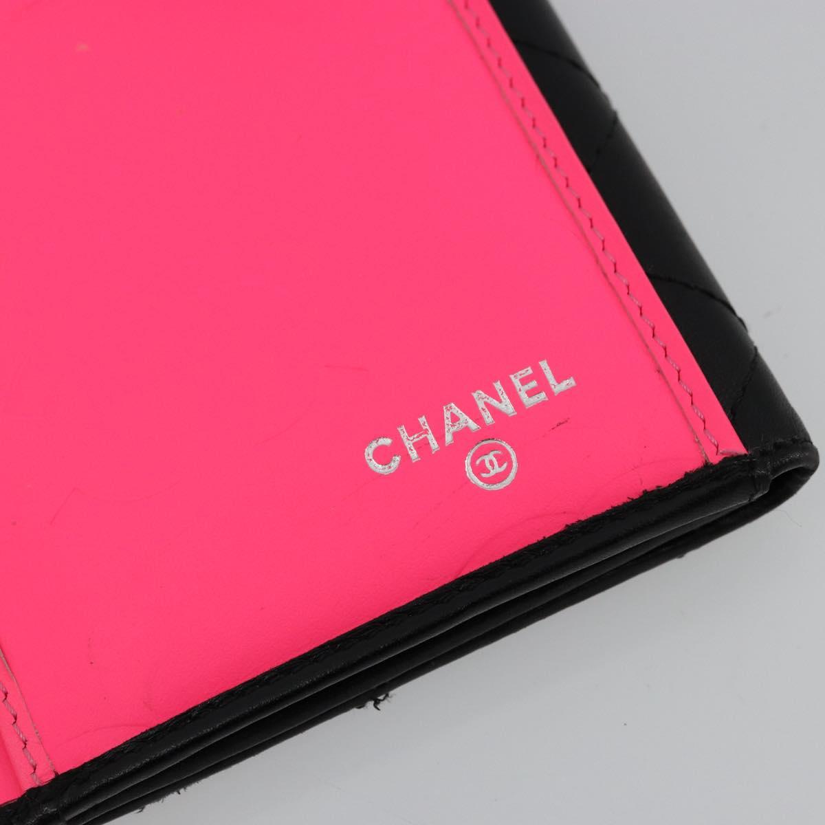 CHANEL Cambon Line Long Wallet Lamb Skin Black White CC Auth am11522V