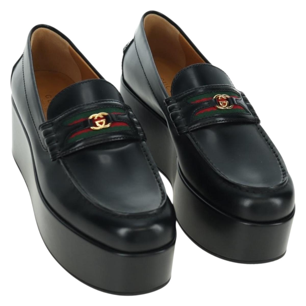 GUCCI loafers Sherry Round Toe Platform Leather 37 1/2 658920 Auth am11523V