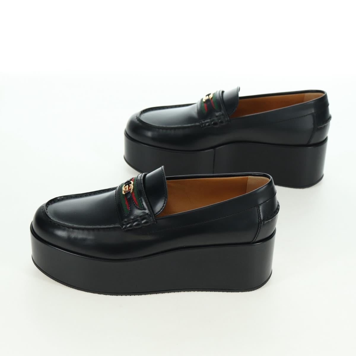 GUCCI loafers Sherry Round Toe Platform Leather 37 1/2 658920 Auth am11523V