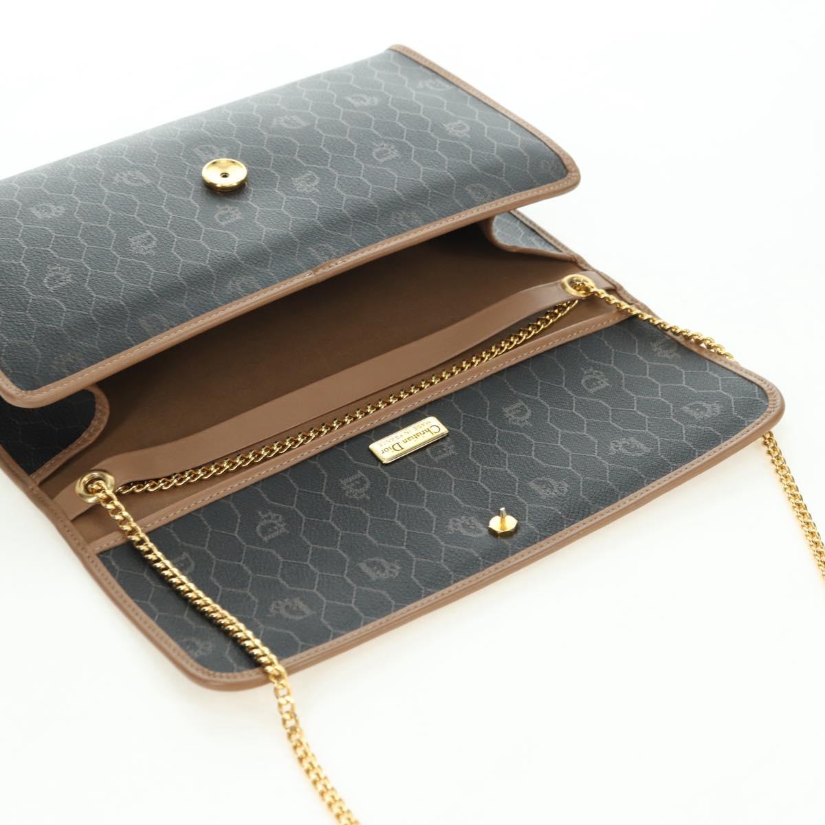 Christian Dior Honeycomb Canvas Chain Shoulder Bag PVC Gray Gold Auth am11525A