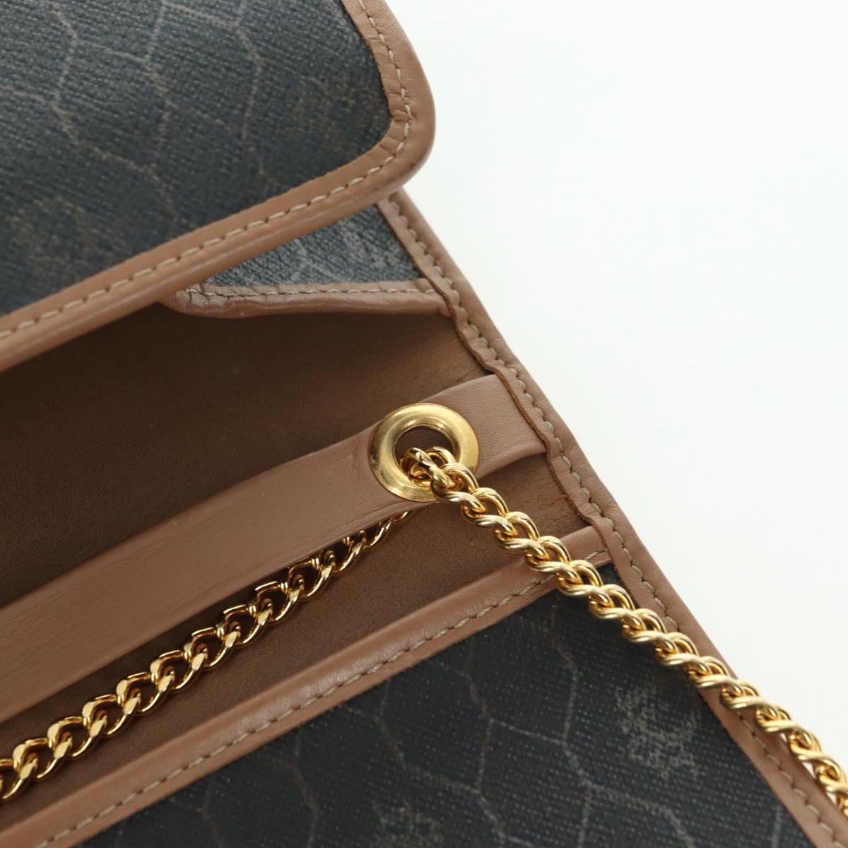 Christian Dior Honeycomb Canvas Chain Shoulder Bag PVC Gray Gold Auth am11525A