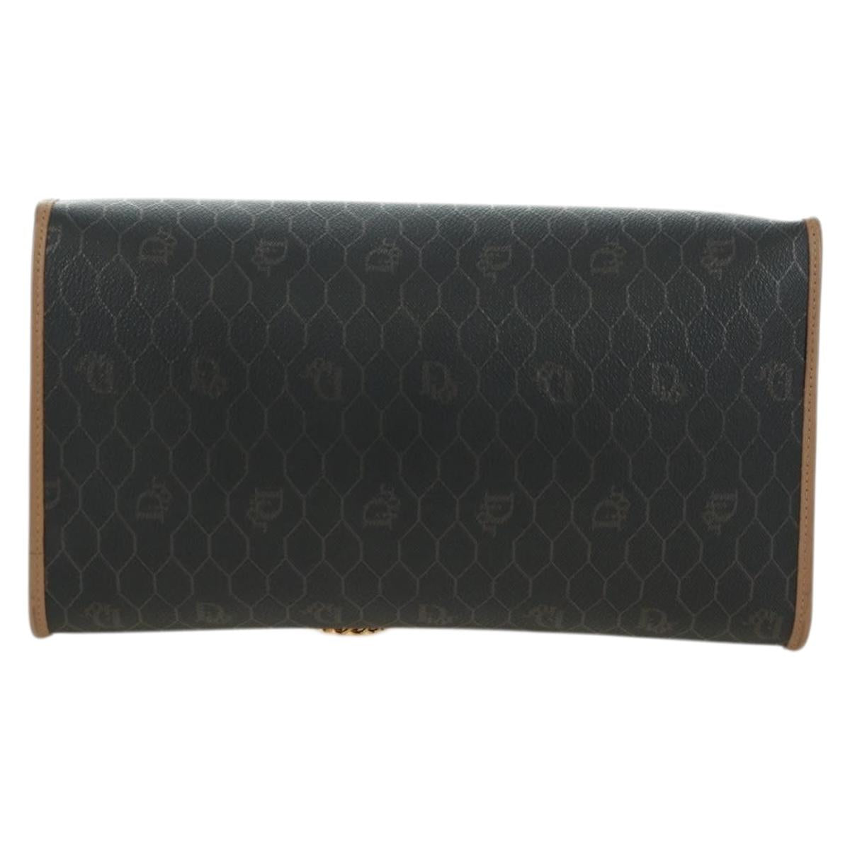 Christian Dior Honeycomb Canvas Chain Shoulder Bag PVC Gray Gold Auth am11525A