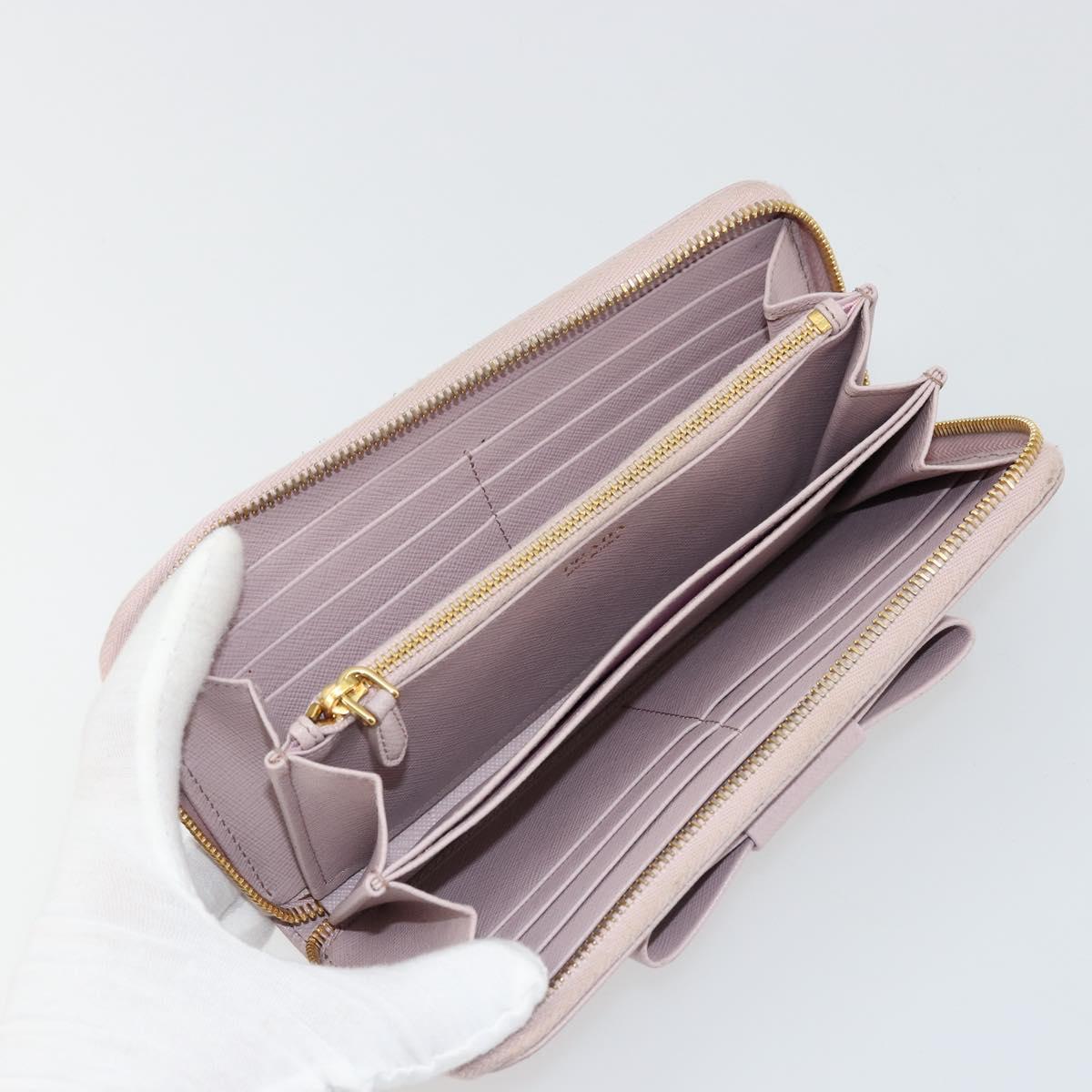 PRADA Ribbon Long Wallet Safiano leather Pink Gold Auth am11530