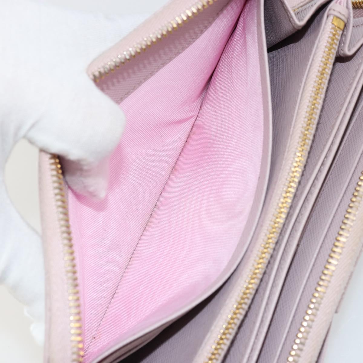 PRADA Ribbon Long Wallet Safiano leather Pink Gold Auth am11530
