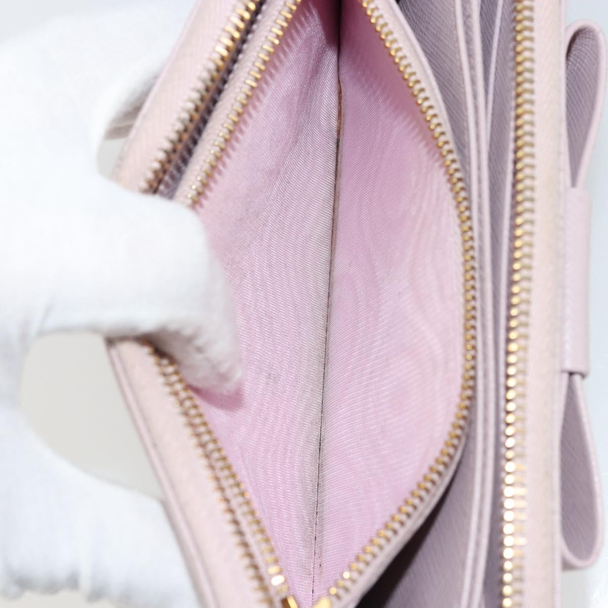 PRADA Ribbon Long Wallet Safiano leather Pink Gold Auth am11530