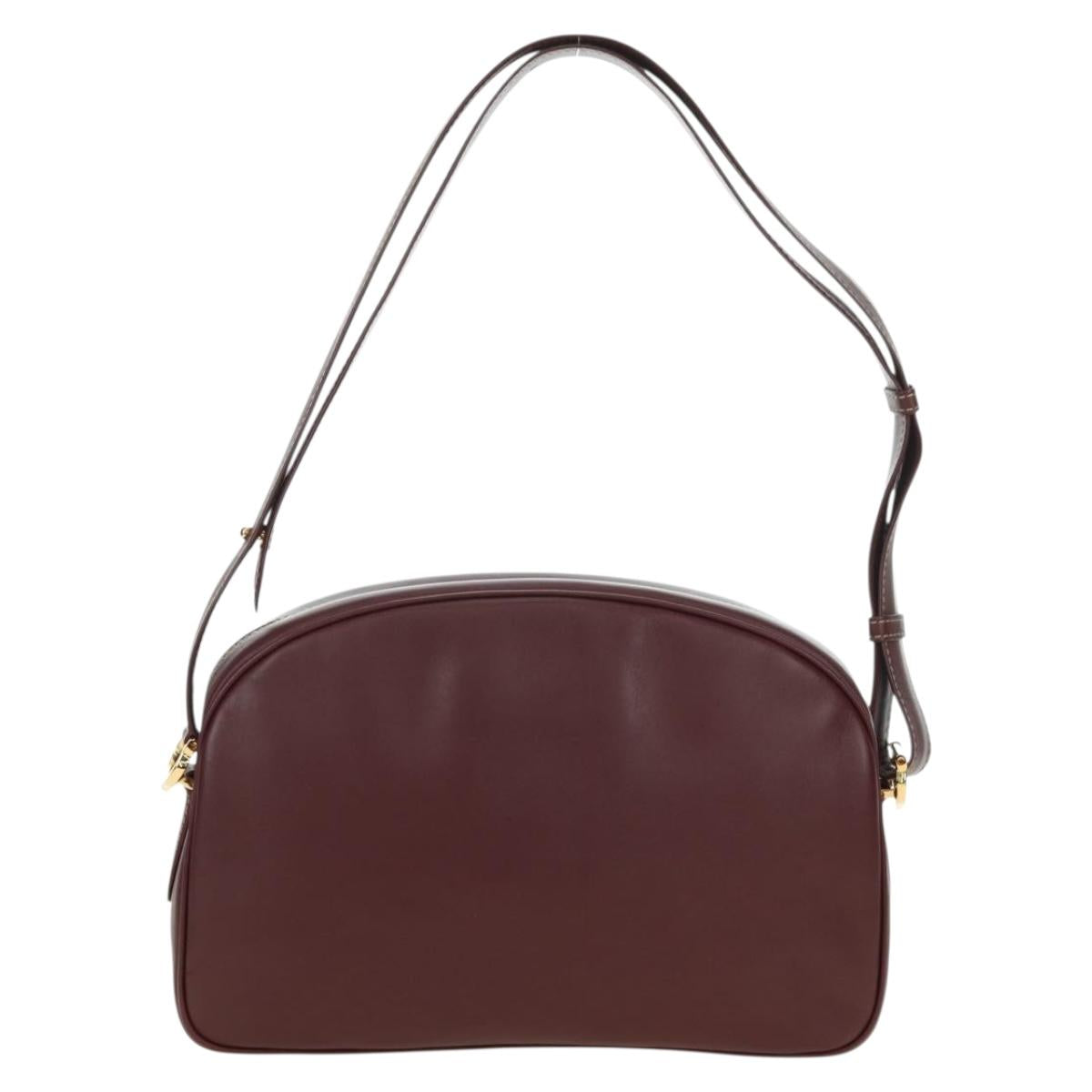 CARTIER Must Line Shoulder Bag Leather Bordeaux Gold Auth am11533A
