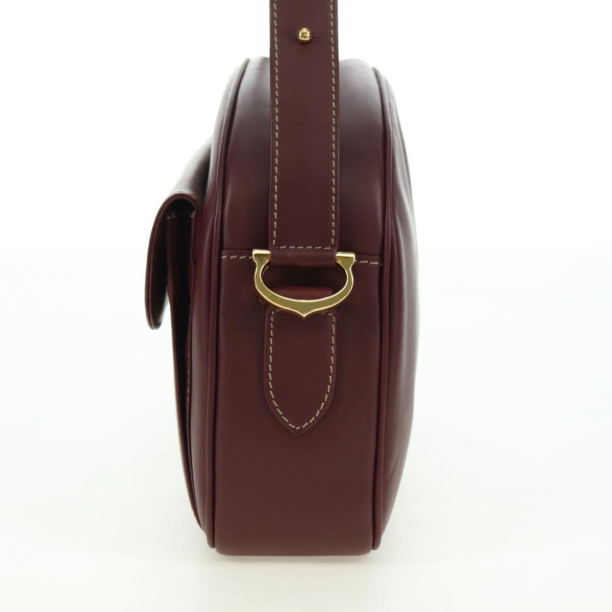 CARTIER Must Line Shoulder Bag Leather Bordeaux Gold Auth am11533A