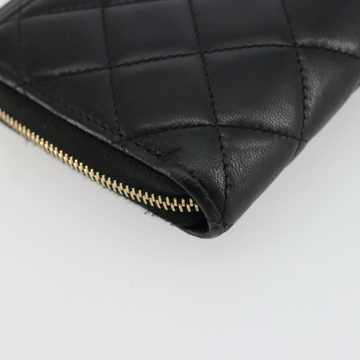 CHANEL Matelasse Long Wallet Lamb Skin Black Gold CC Auth am11540A