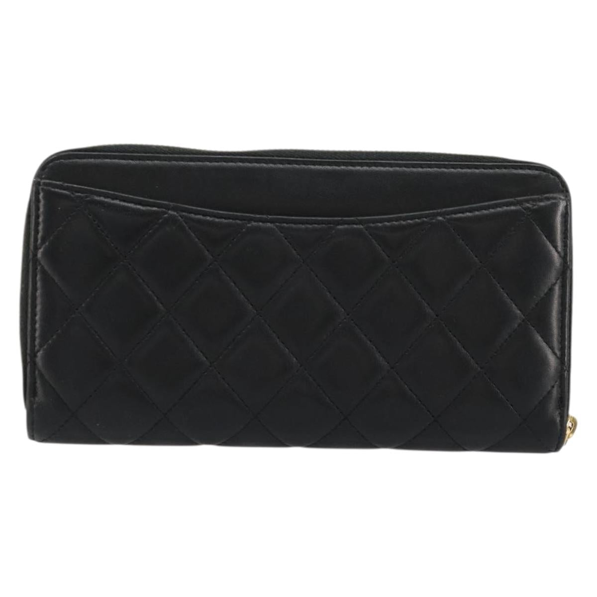 CHANEL Matelasse Long Wallet Lamb Skin Black Gold CC Auth am11540A