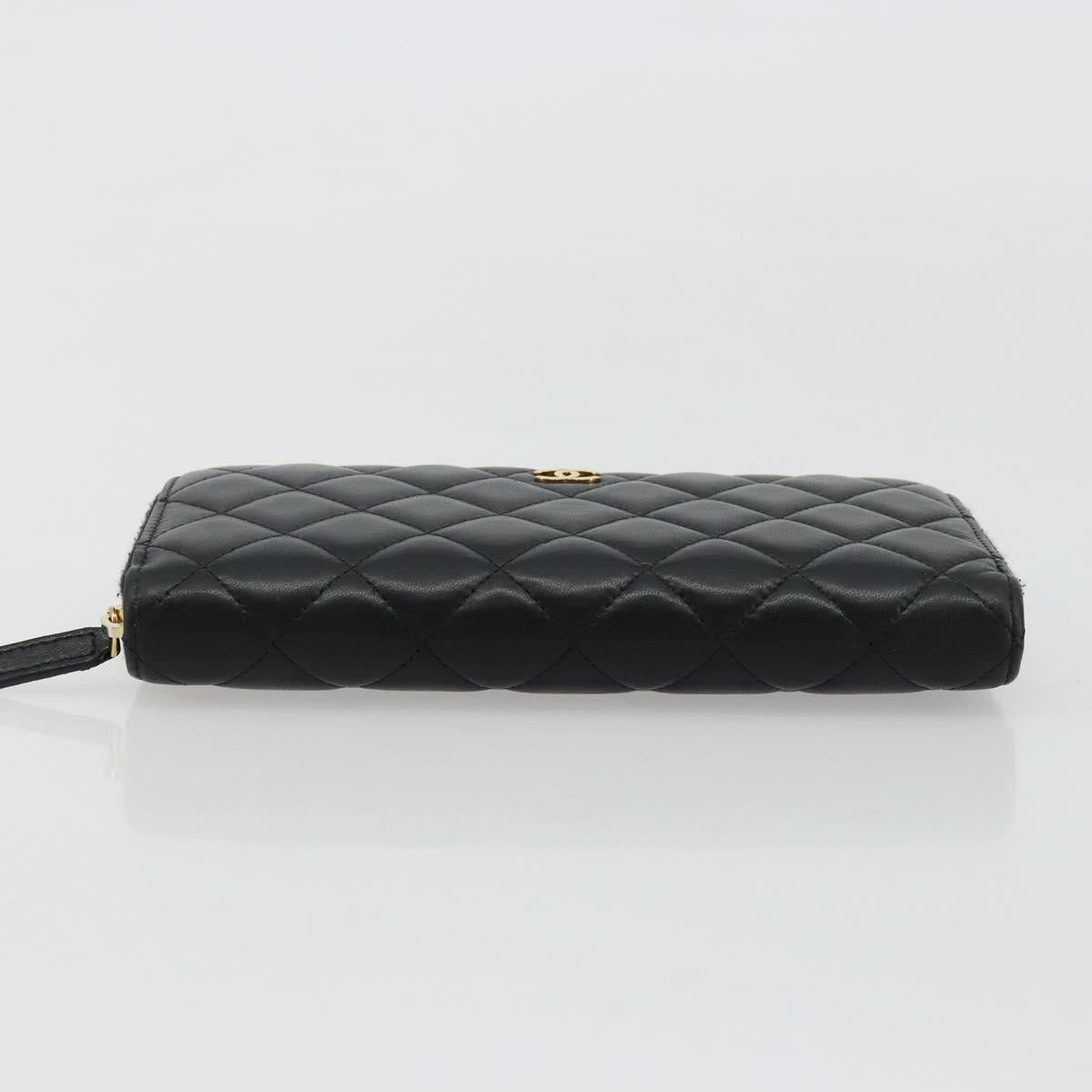 CHANEL Matelasse Long Wallet Lamb Skin Black Gold CC Auth am11540A