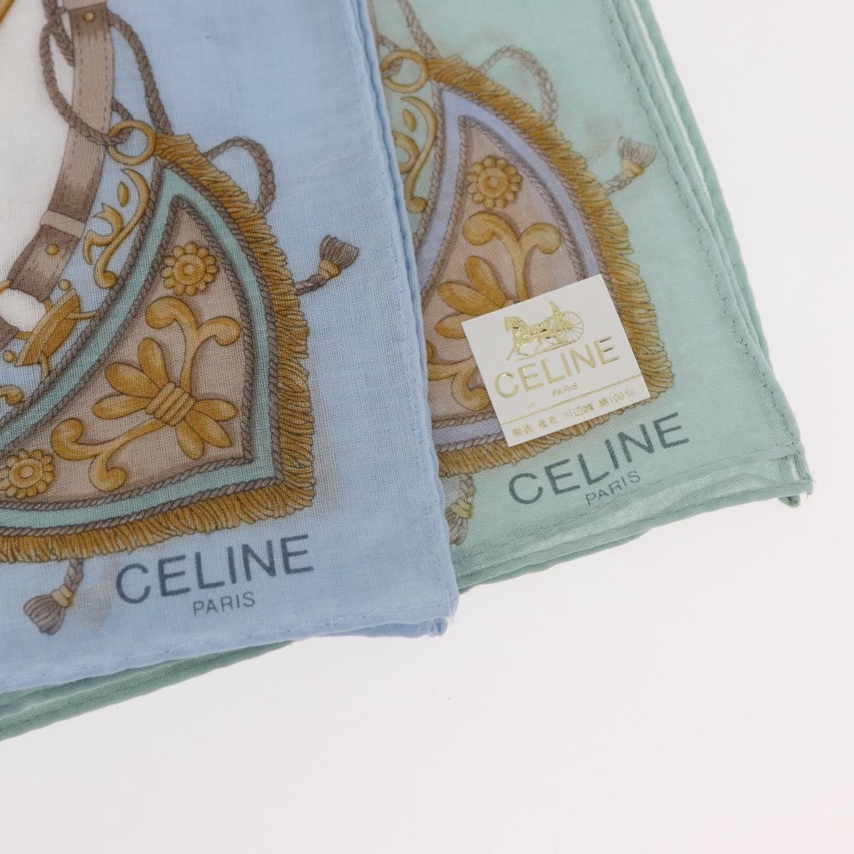 CELINE Handkerchief Cotton 2 Pieces Set Green Light Blue Auth am11541A