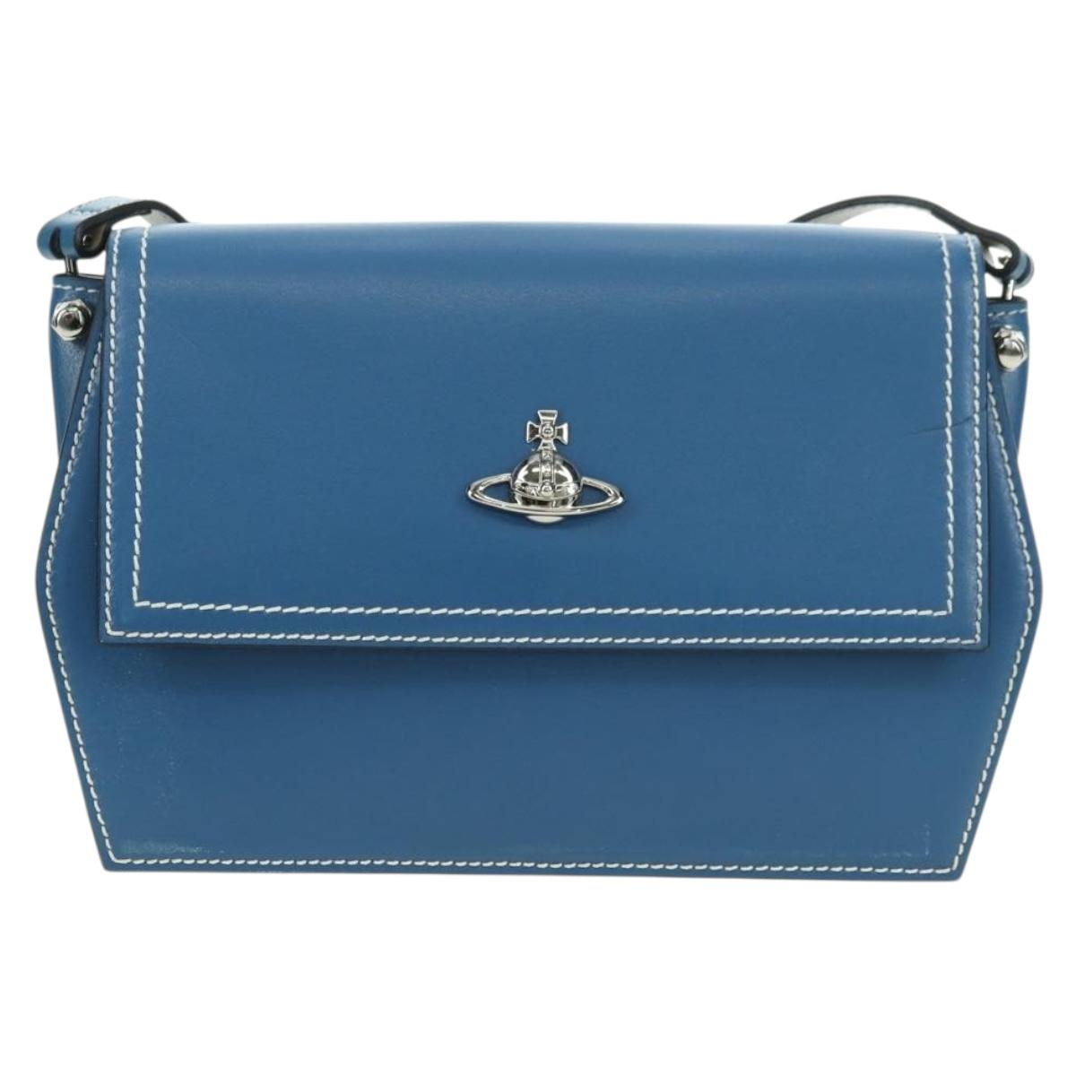 Vivienne Westwood Shoulder Bag Leather Blue Silver Auth am11542A