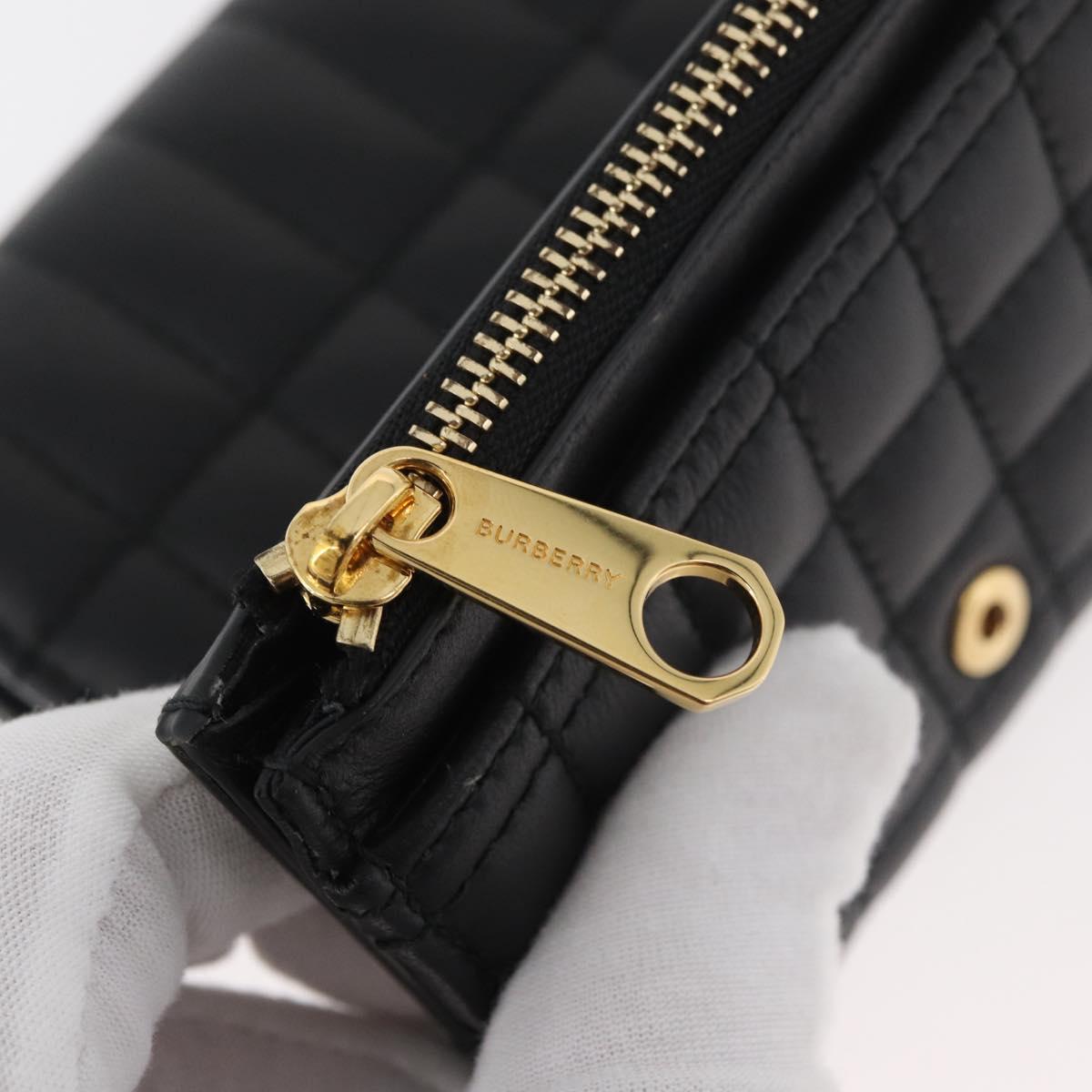BURBERRY Roller Trifold Wallet Leather Black Gold Auth am11546V