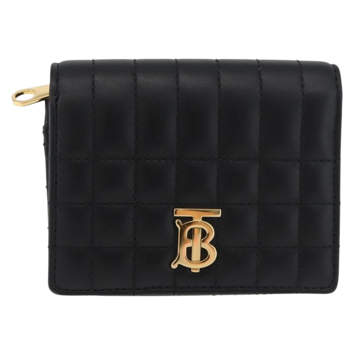 BURBERRY Roller Trifold Wallet Leather Black Gold Auth am11546V