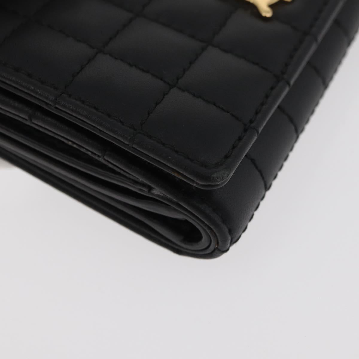 BURBERRY Roller Trifold Wallet Leather Black Gold Auth am11546V
