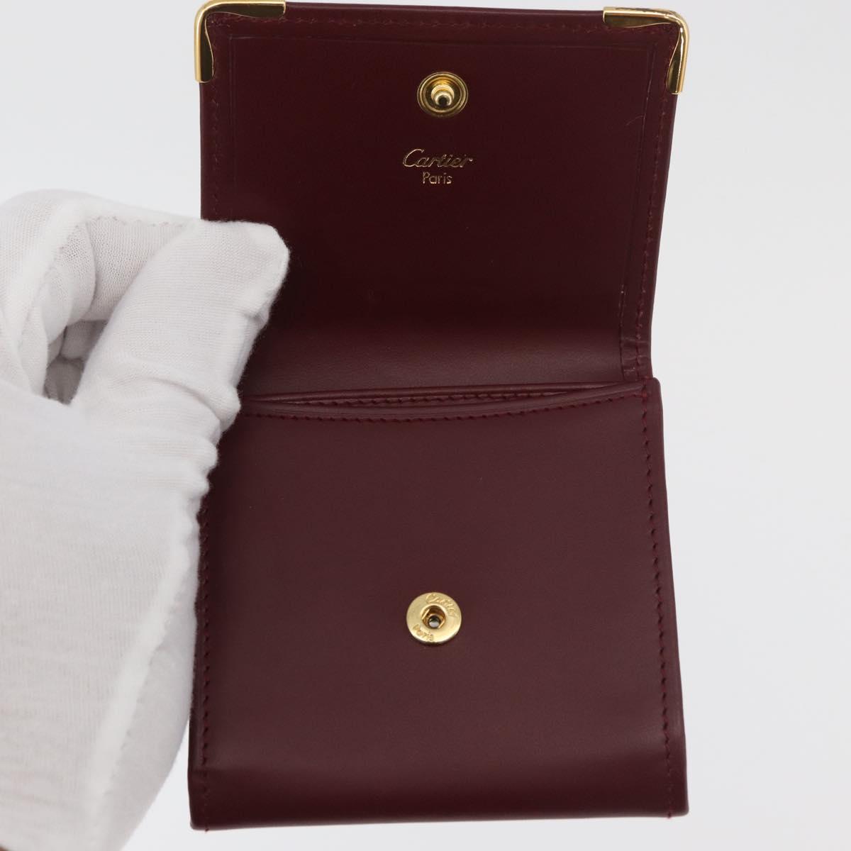 CARTIER Must Line Coin Purse Leather Bordeaux Gold Auth am11548V