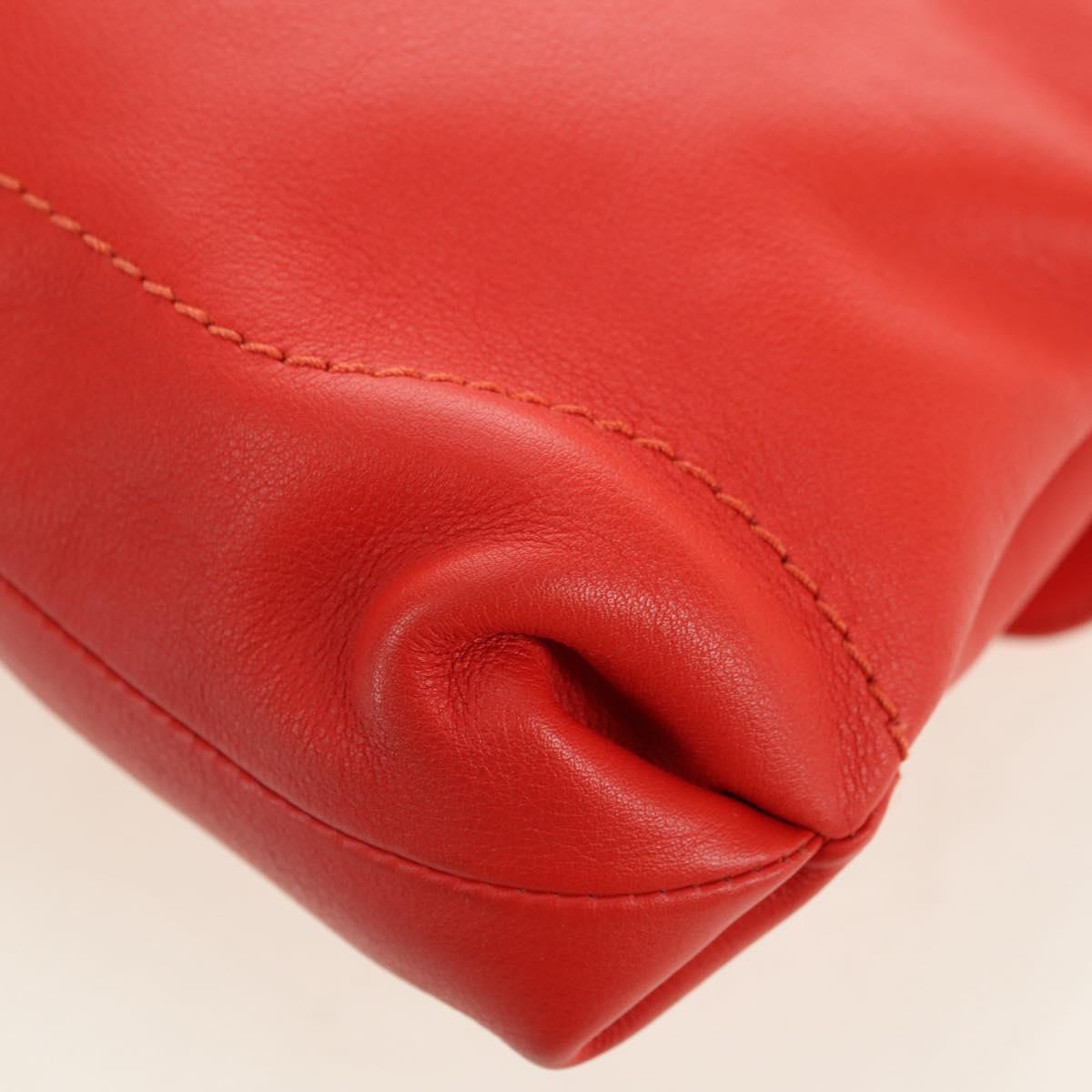 Salvatore Ferragamo Gancini Chain Hand Bag Leather Red Gold Auth am11549V