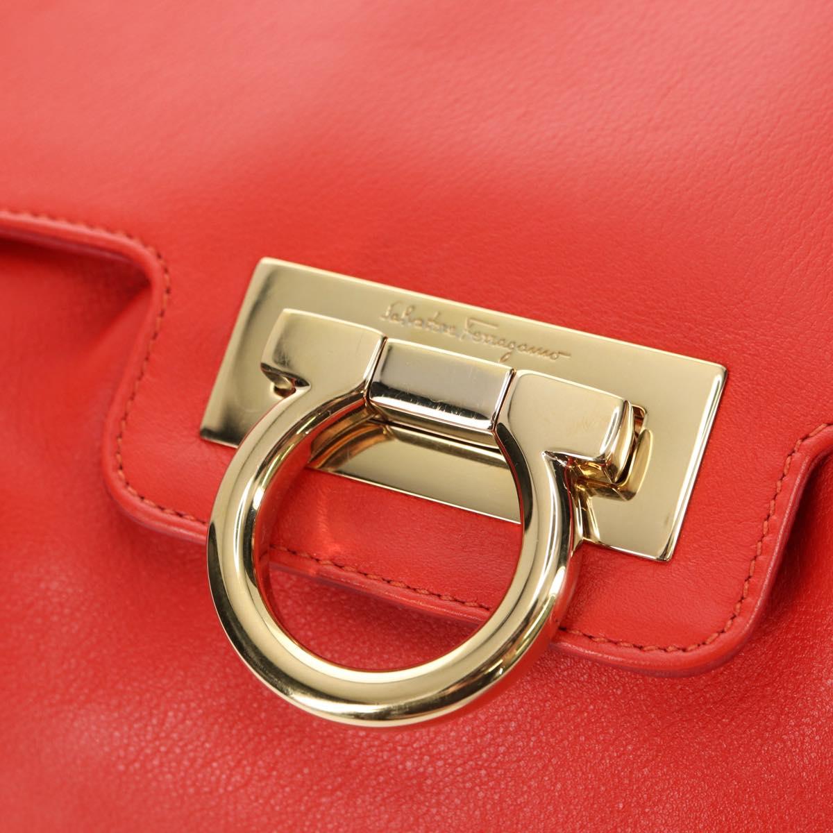 Salvatore Ferragamo Gancini Chain Hand Bag Leather Red Gold Auth am11549V