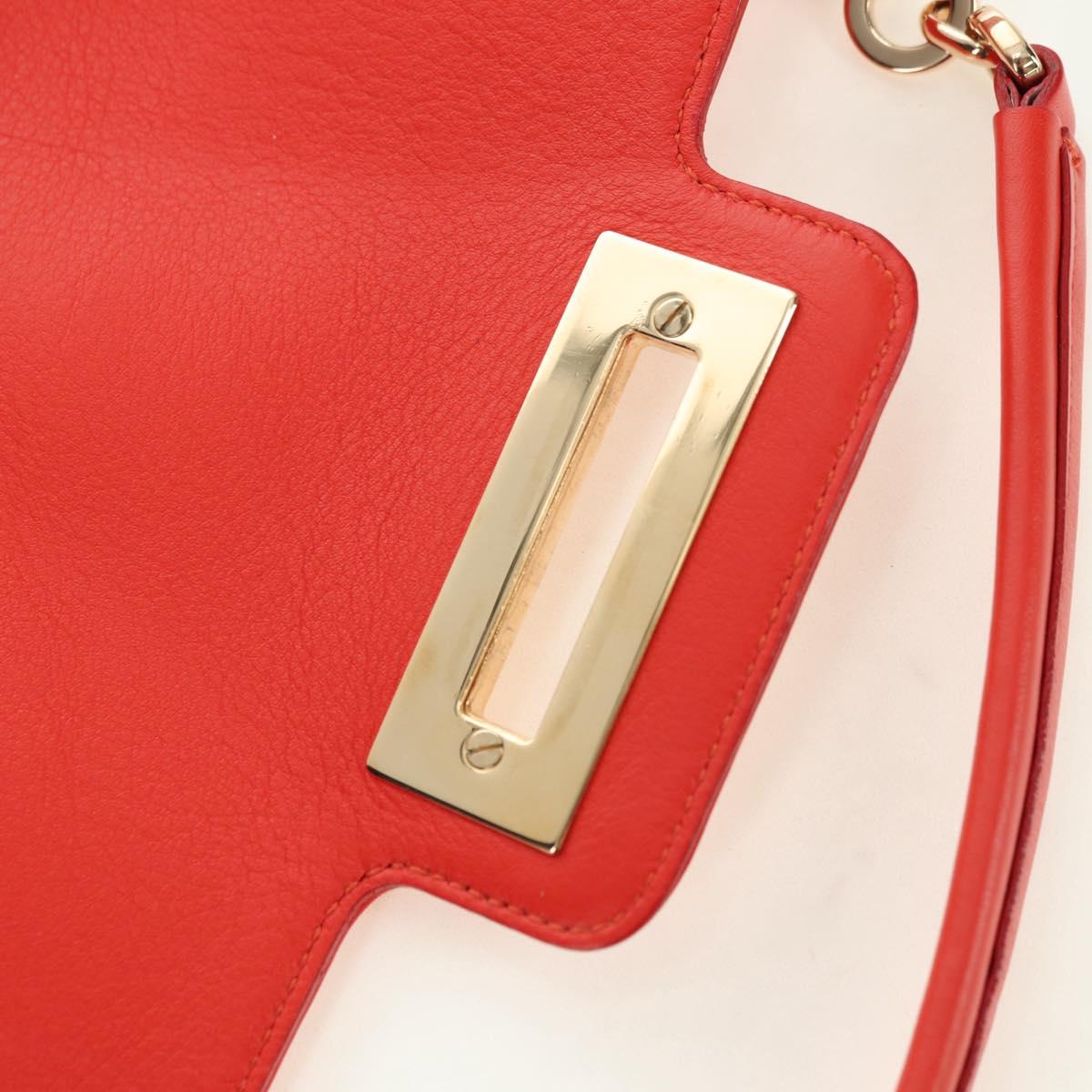 Salvatore Ferragamo Gancini Chain Hand Bag Leather Red Gold Auth am11549V