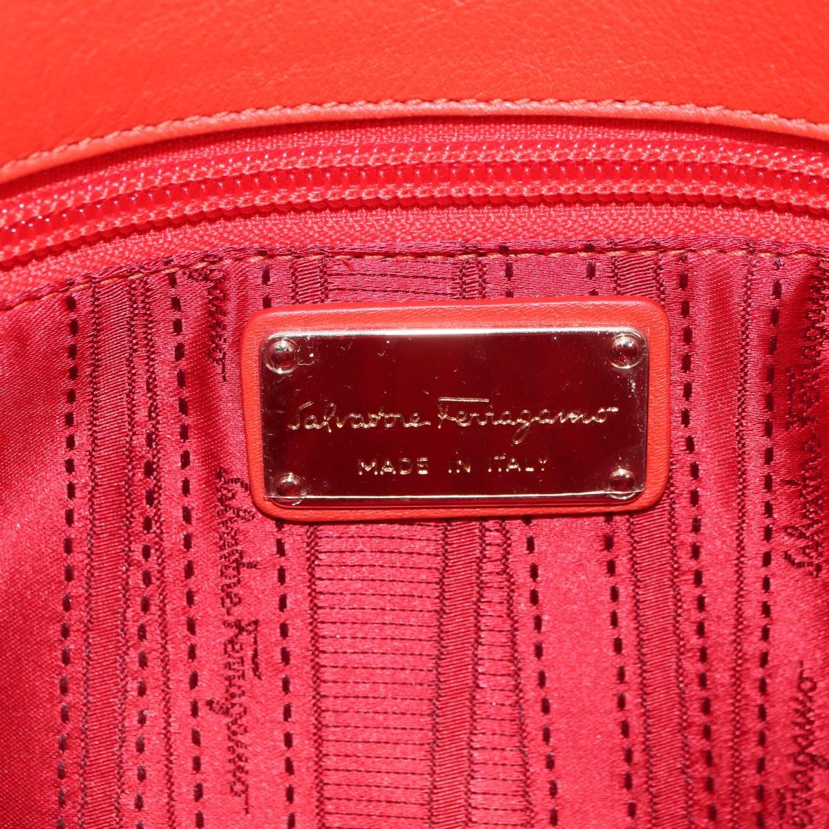 Salvatore Ferragamo Gancini Chain Hand Bag Leather Red Gold Auth am11549V