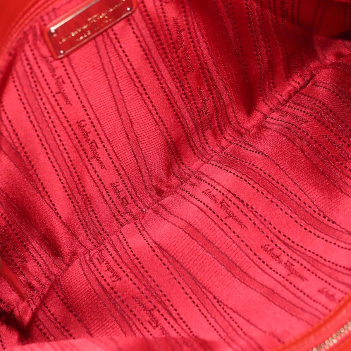 Salvatore Ferragamo Gancini Chain Hand Bag Leather Red Gold Auth am11549V