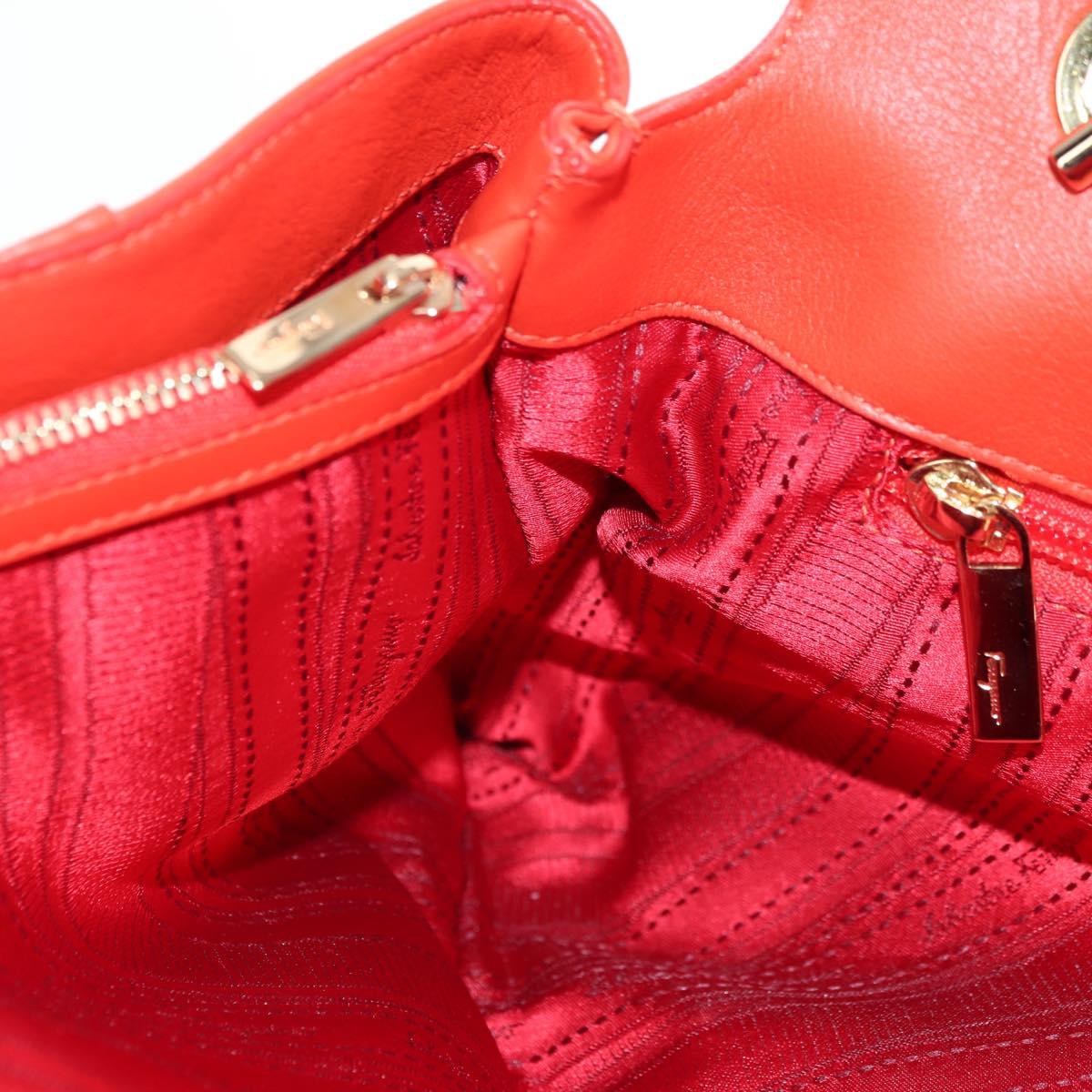 Salvatore Ferragamo Gancini Chain Hand Bag Leather Red Gold Auth am11549V