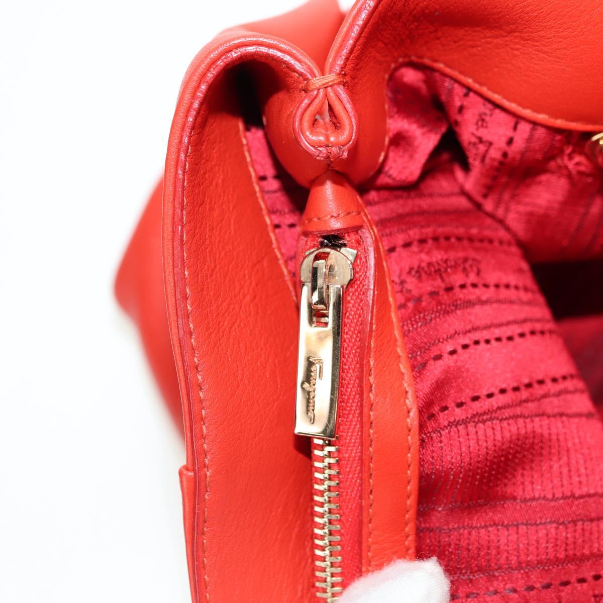 Salvatore Ferragamo Gancini Chain Hand Bag Leather Red Gold Auth am11549V