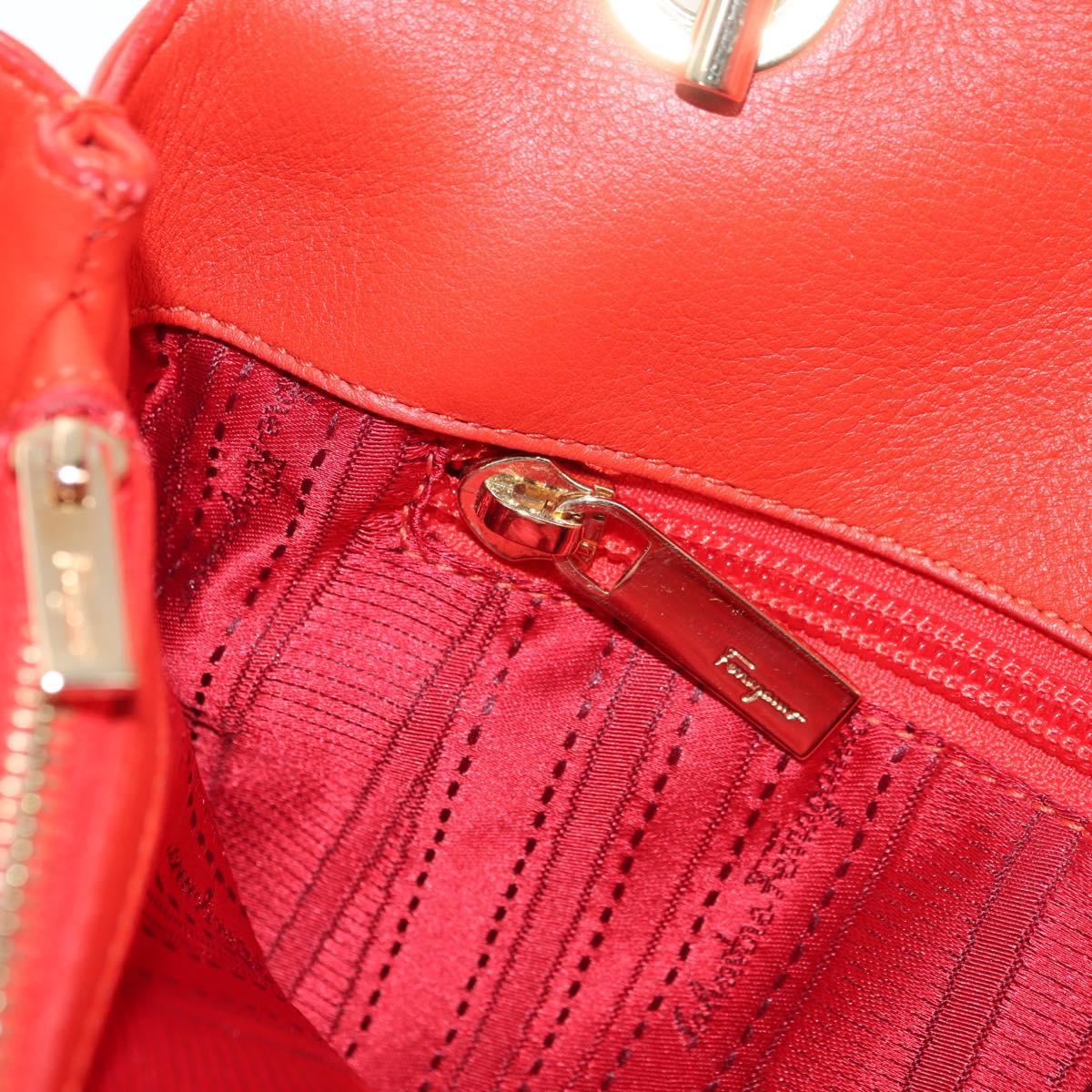 Salvatore Ferragamo Gancini Chain Hand Bag Leather Red Gold Auth am11549V