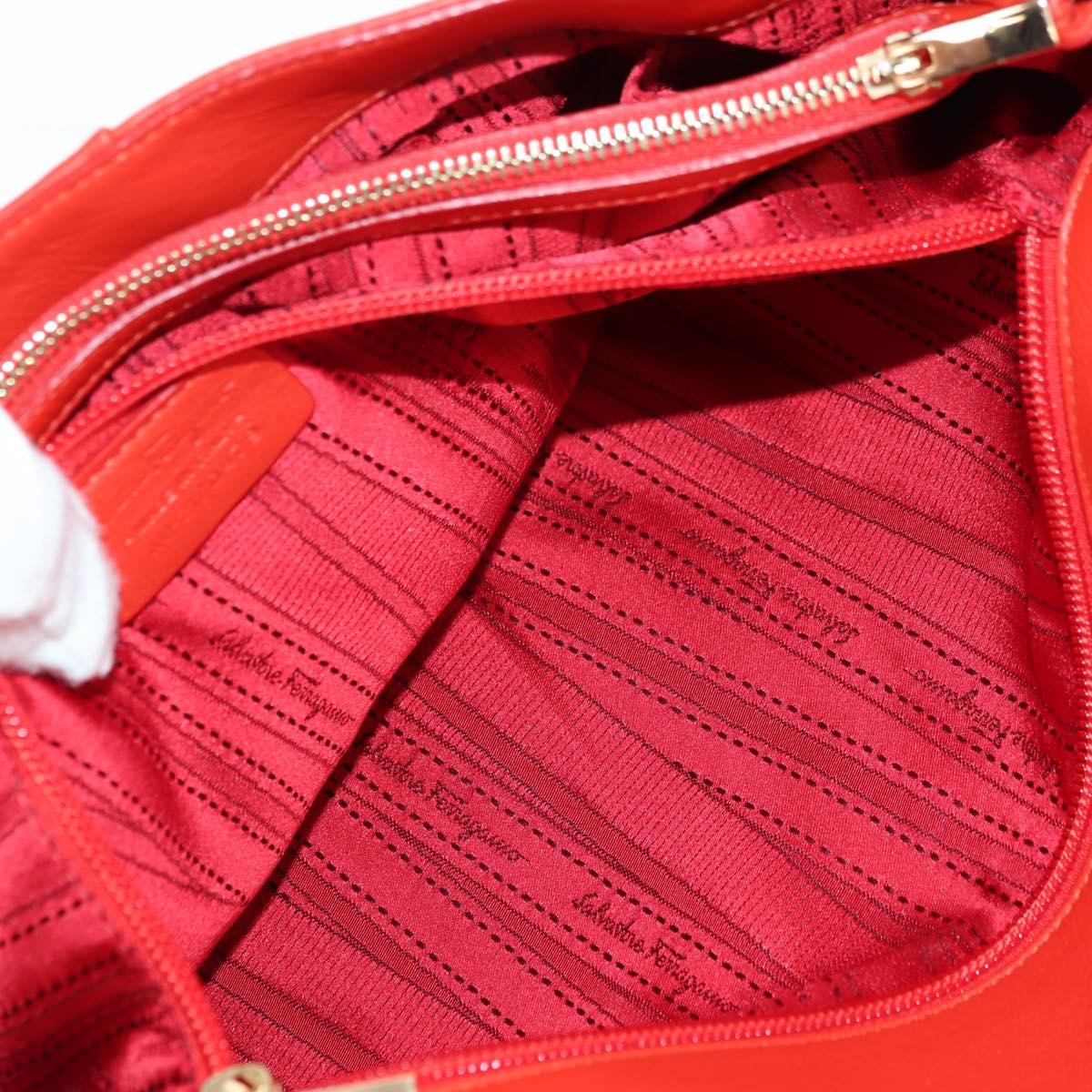 Salvatore Ferragamo Gancini Chain Hand Bag Leather Red Gold Auth am11549V