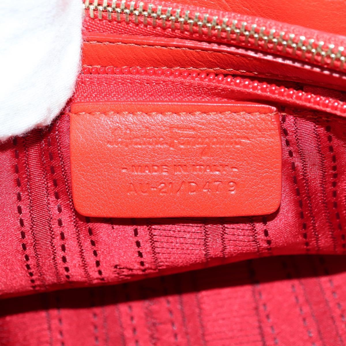 Salvatore Ferragamo Gancini Chain Hand Bag Leather Red Gold Auth am11549V