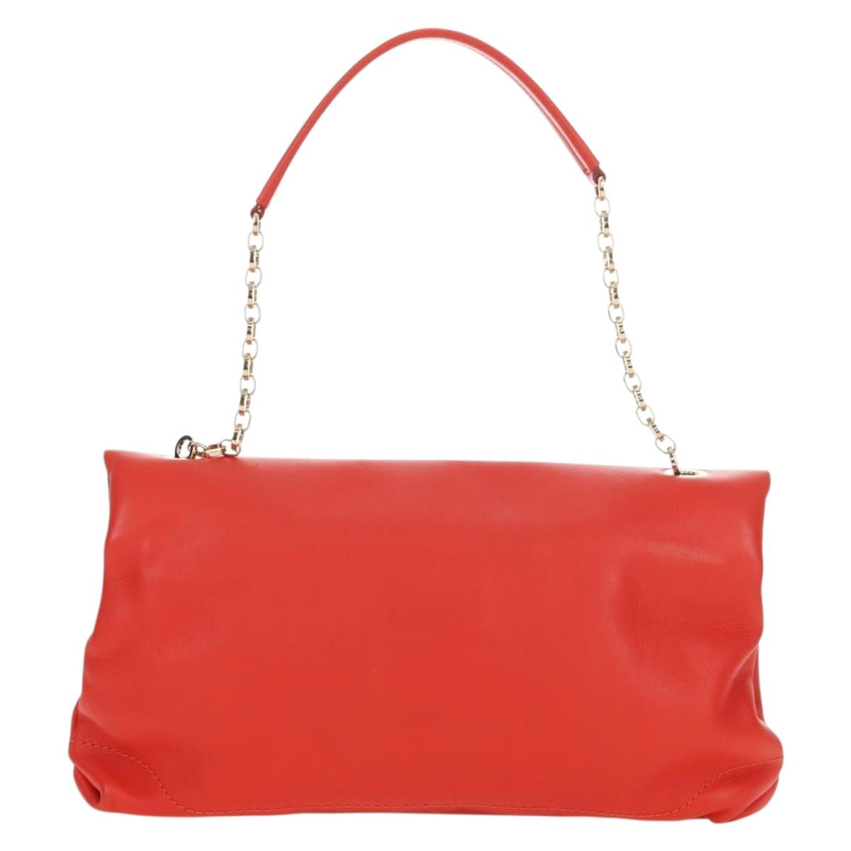 Salvatore Ferragamo Gancini Chain Hand Bag Leather Red Gold Auth am11549V