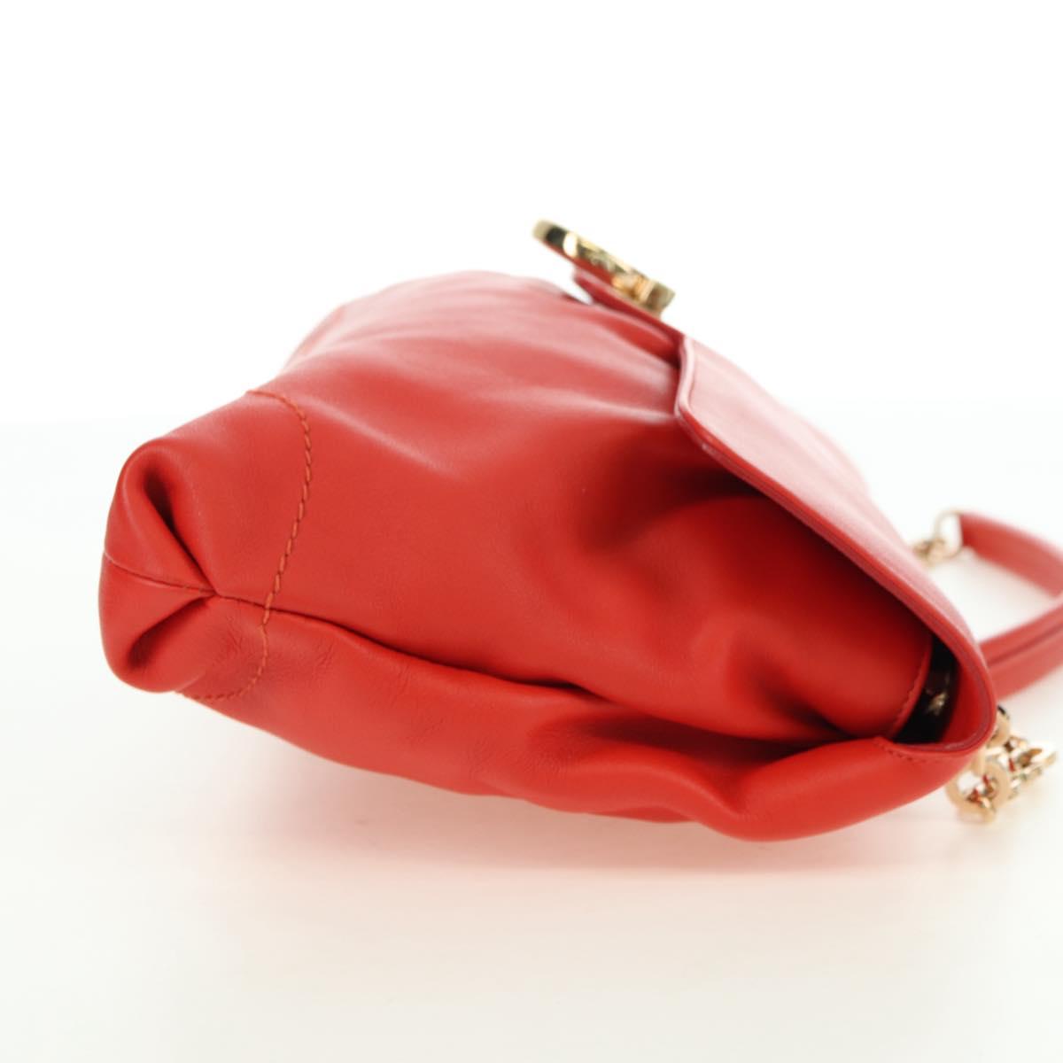 Salvatore Ferragamo Gancini Chain Hand Bag Leather Red Gold Auth am11549V