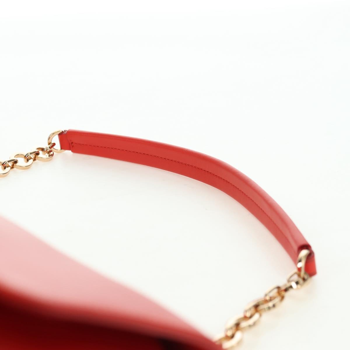 Salvatore Ferragamo Gancini Chain Hand Bag Leather Red Gold Auth am11549V