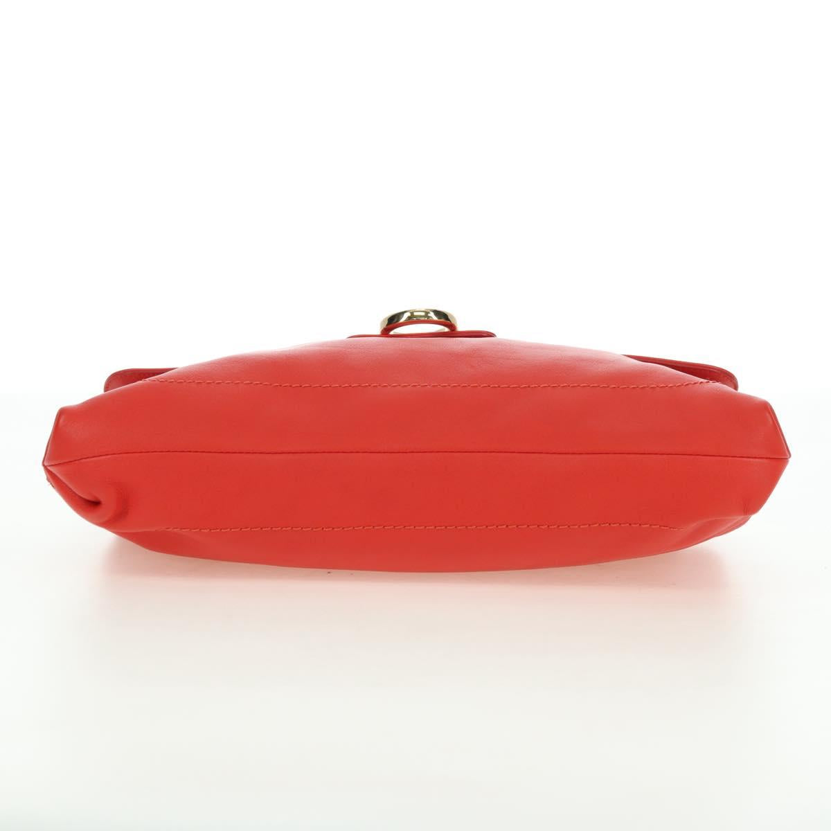 Salvatore Ferragamo Gancini Chain Hand Bag Leather Red Gold Auth am11549V