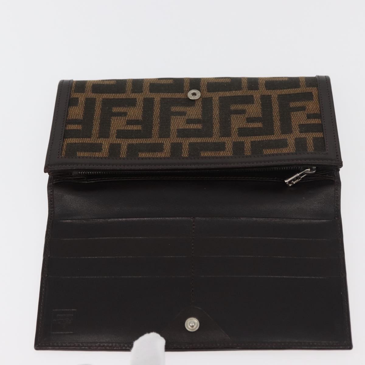 FENDI Zucca Canvas Long Wallet Black Brown Auth am11551V