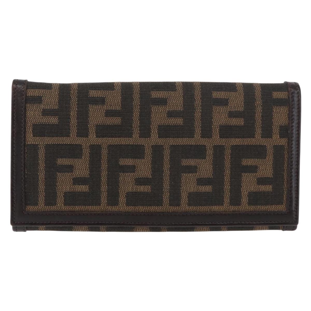 FENDI Zucca Canvas Long Wallet Black Brown Auth am11551V
