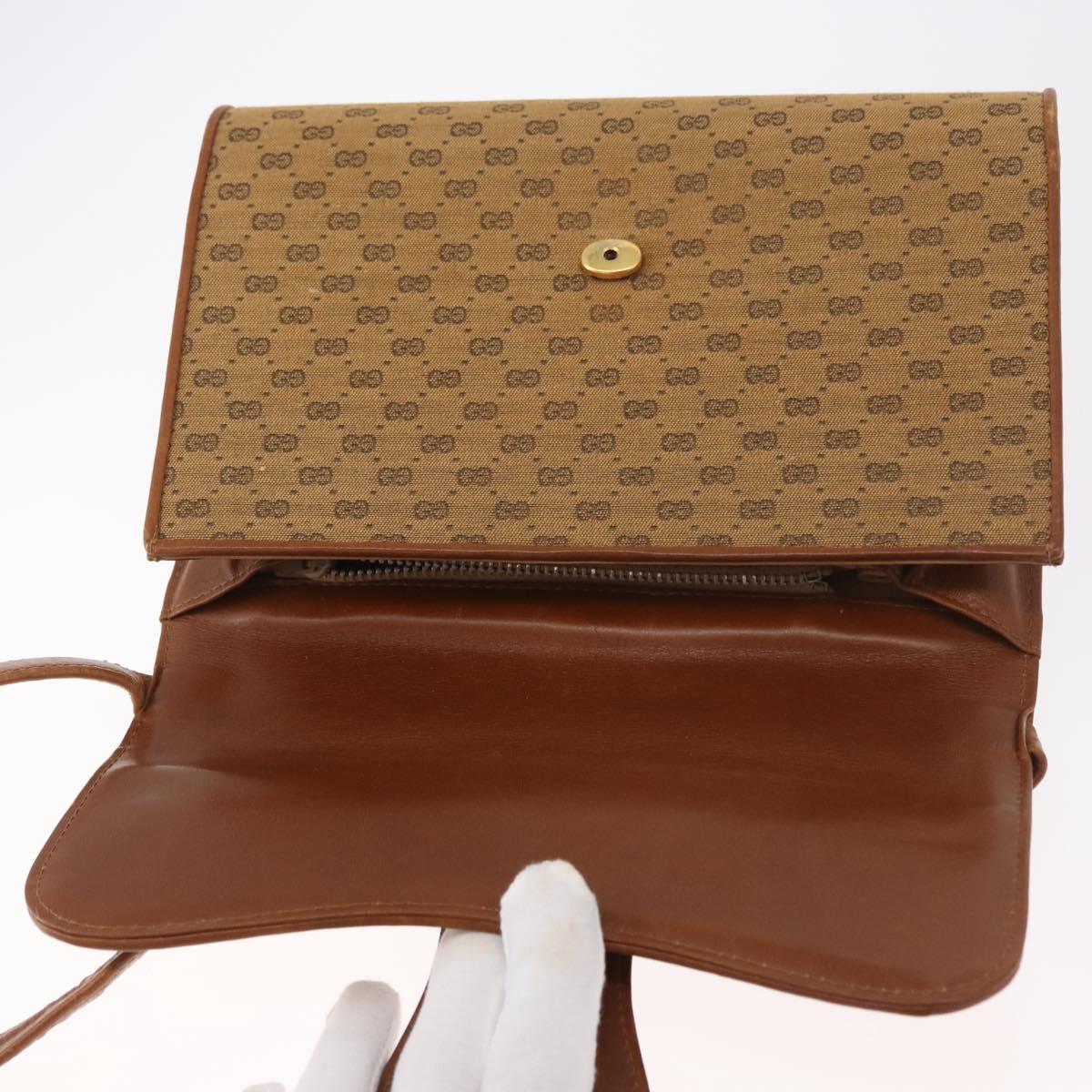 GUCCI Micro GG Canvas Shoulder Bag Beige Gold Auth am11560