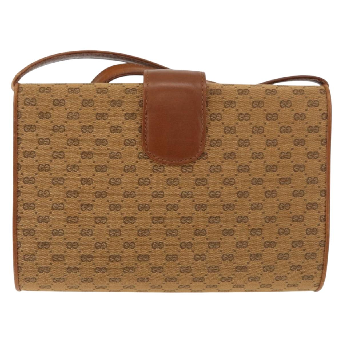 GUCCI Micro GG Canvas Shoulder Bag Beige Gold Auth am11560
