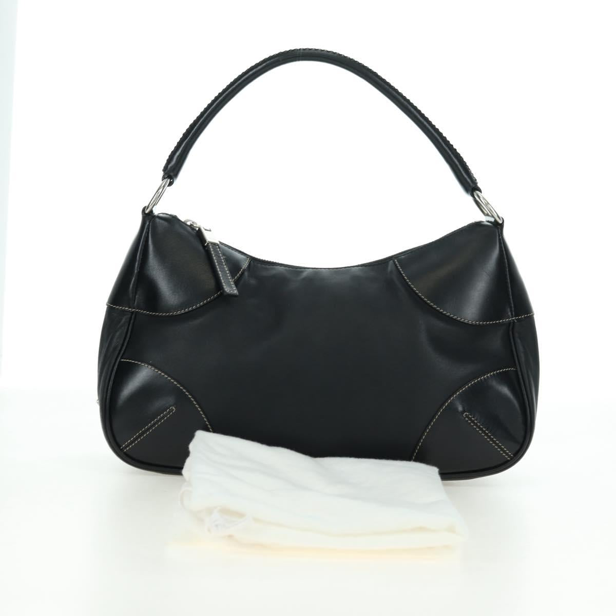 PRADA Hand Bag Leather Black Silver Auth am11564V