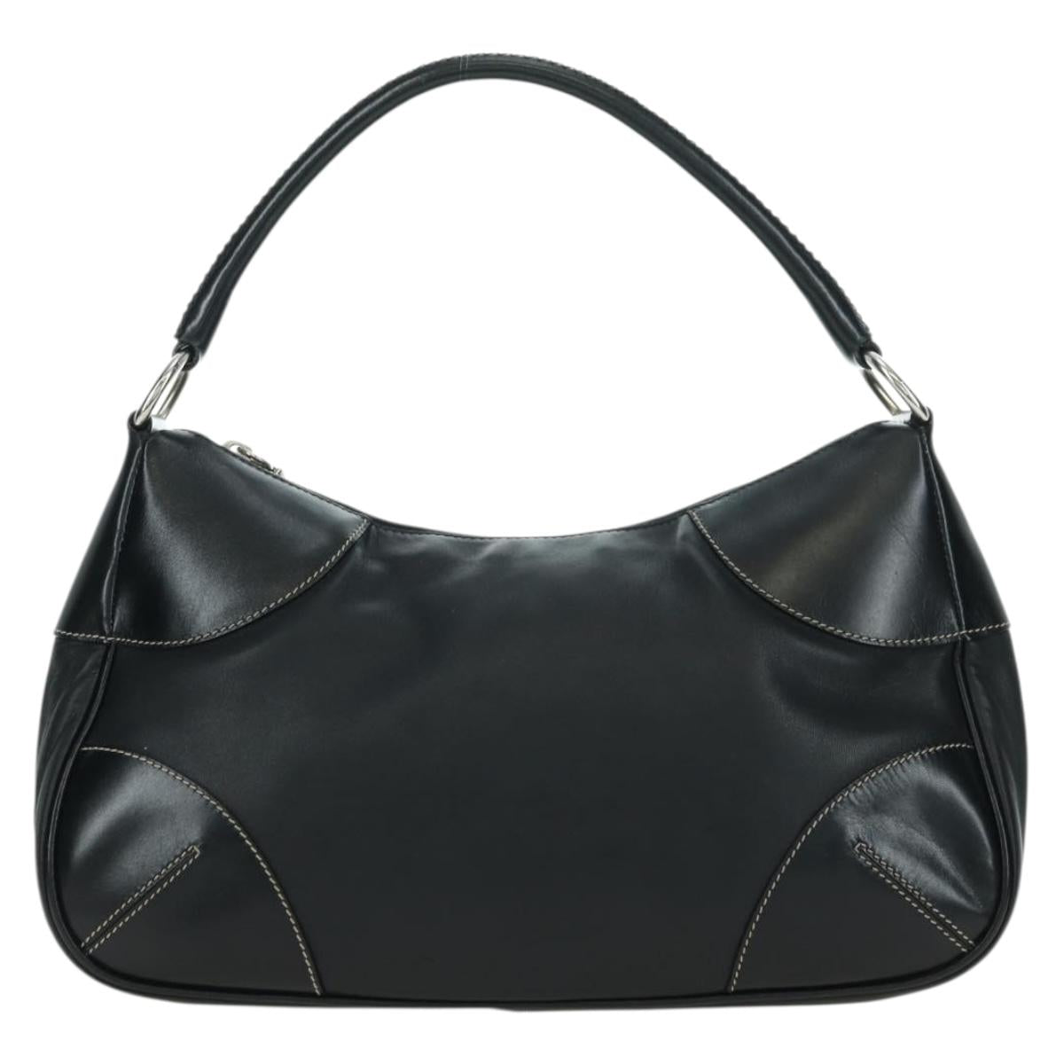 PRADA Hand Bag Leather Black Silver Auth am11564V