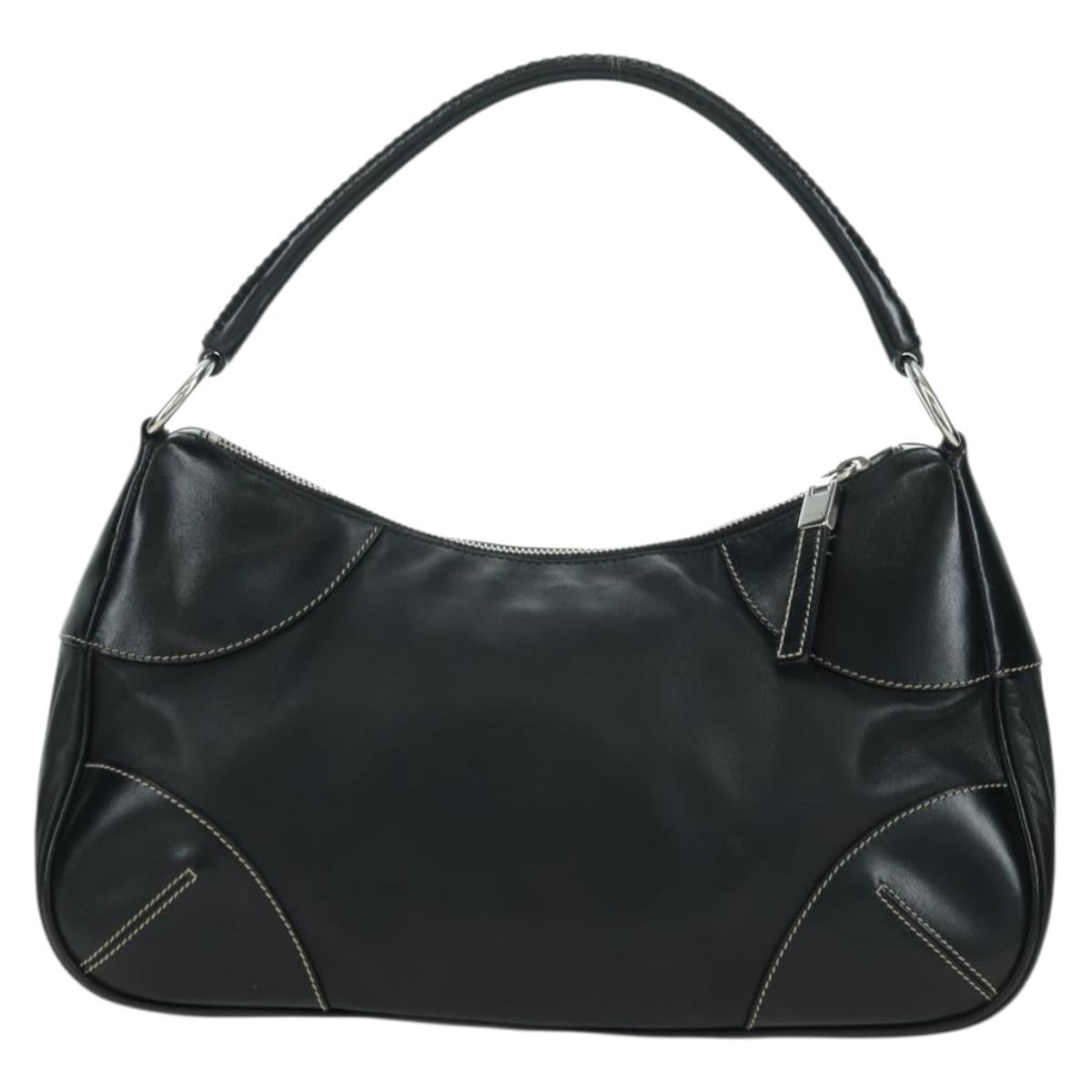 PRADA Hand Bag Leather Black Silver Auth am11564V