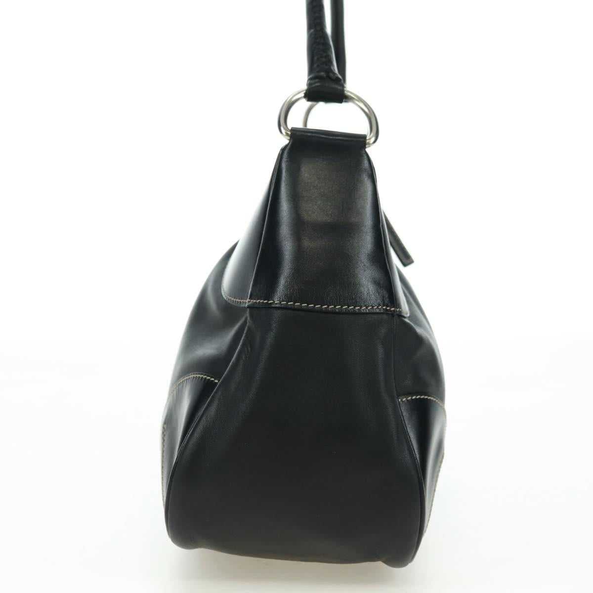 PRADA Hand Bag Leather Black Silver Auth am11564V