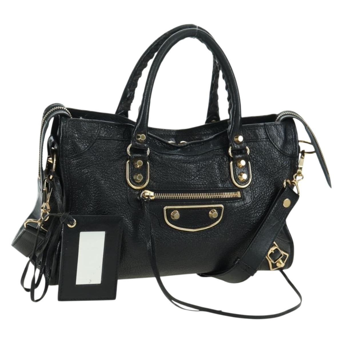 BALENCIAGA City Hand Bag Leather 2way Black Gold 432831 Auth am11565V