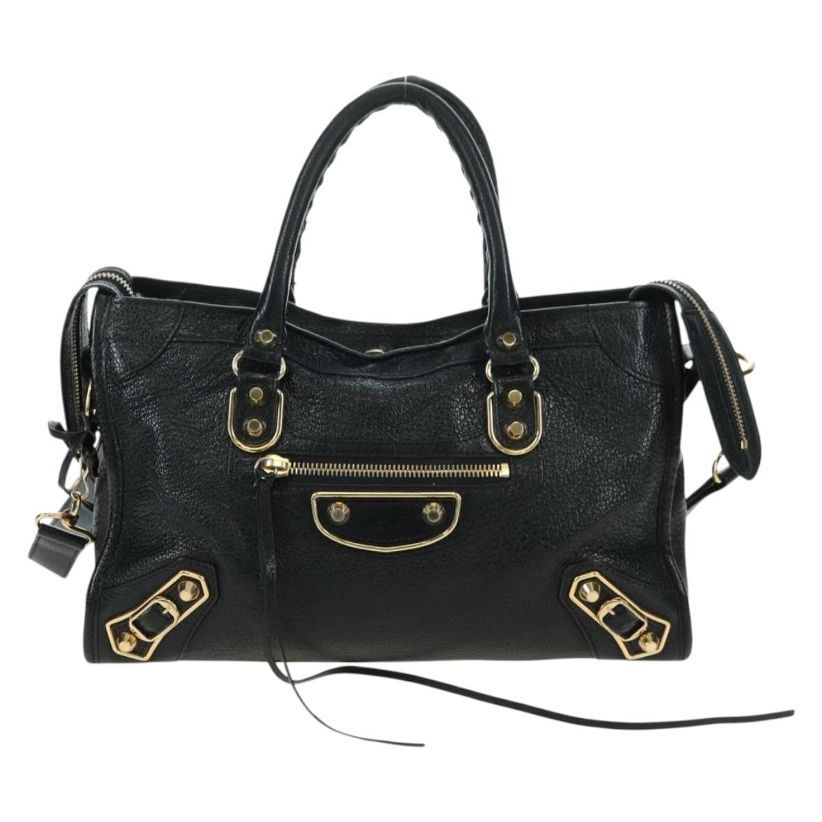 BALENCIAGA City Hand Bag Leather 2way Black Gold 432831 Auth am11565V