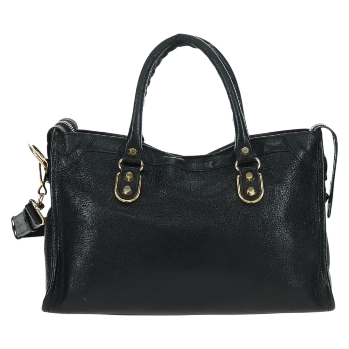 BALENCIAGA City Hand Bag Leather 2way Black Gold 432831 Auth am11565V