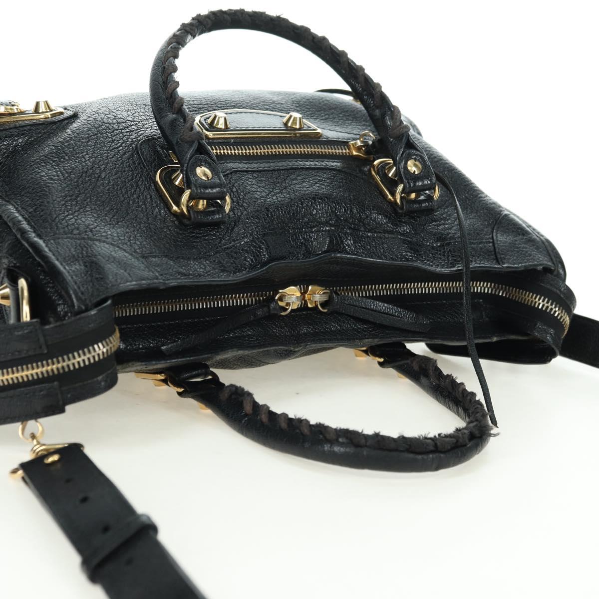 BALENCIAGA City Hand Bag Leather 2way Black Gold 432831 Auth am11565V